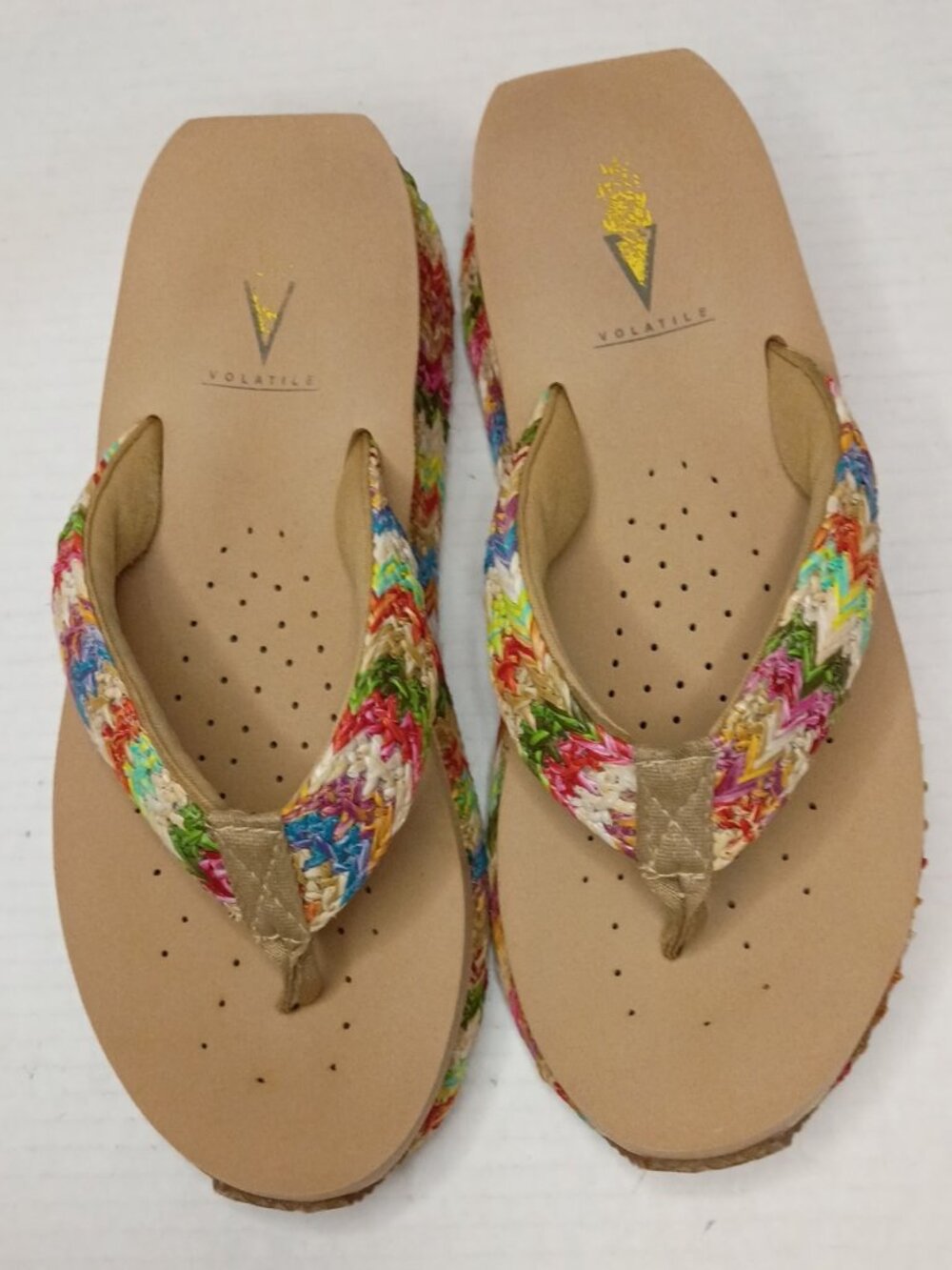 Volatile Rainbow Woven Platform Wedge Flip Flop Sandals Women's Size 8
